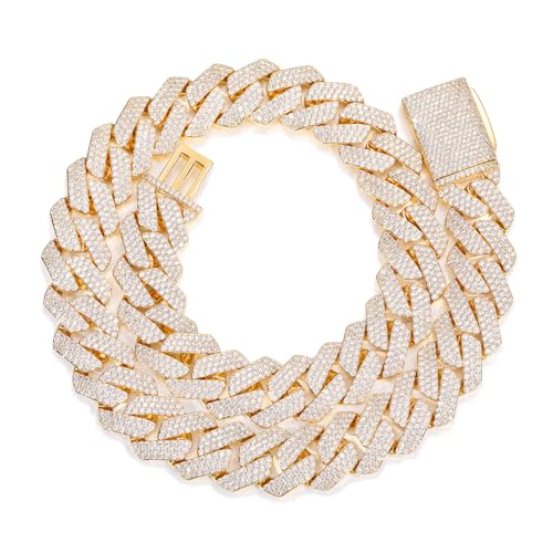 14mm Thick Heavy Cuban Link Chain for Men | Iced Out with 5A+ Cubic Zirconia | 14K White Gold Plated Luxury Bling Necklace | Gift for Him Rappers Birthday Christmas (Yellow Gold 18 Inch)