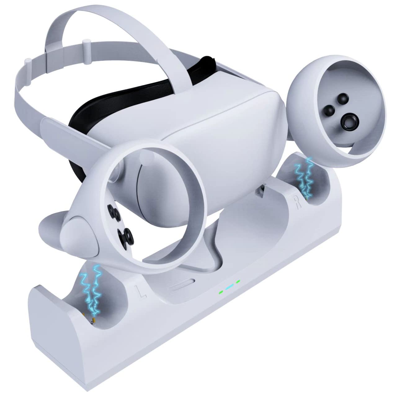 For Oculus Quest 2 VR Multifunctional Controller Charging Station, Multifunctional Cooling Base, Dual Charger Docking Station for Oculus Quest 2 VR Holder (White, Oculus Quest 2) OQ2-009