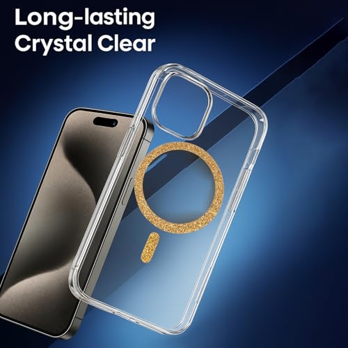 Image of AIBEX Back Cover Case Compatible with iPhone 15 Pro | Glitter Ring Cute Shiny Colorful Bling Case (Compatible with Magsafe) | Transparent PC+TPU Glossy Shiny Cover for Girls & Women - Gold
