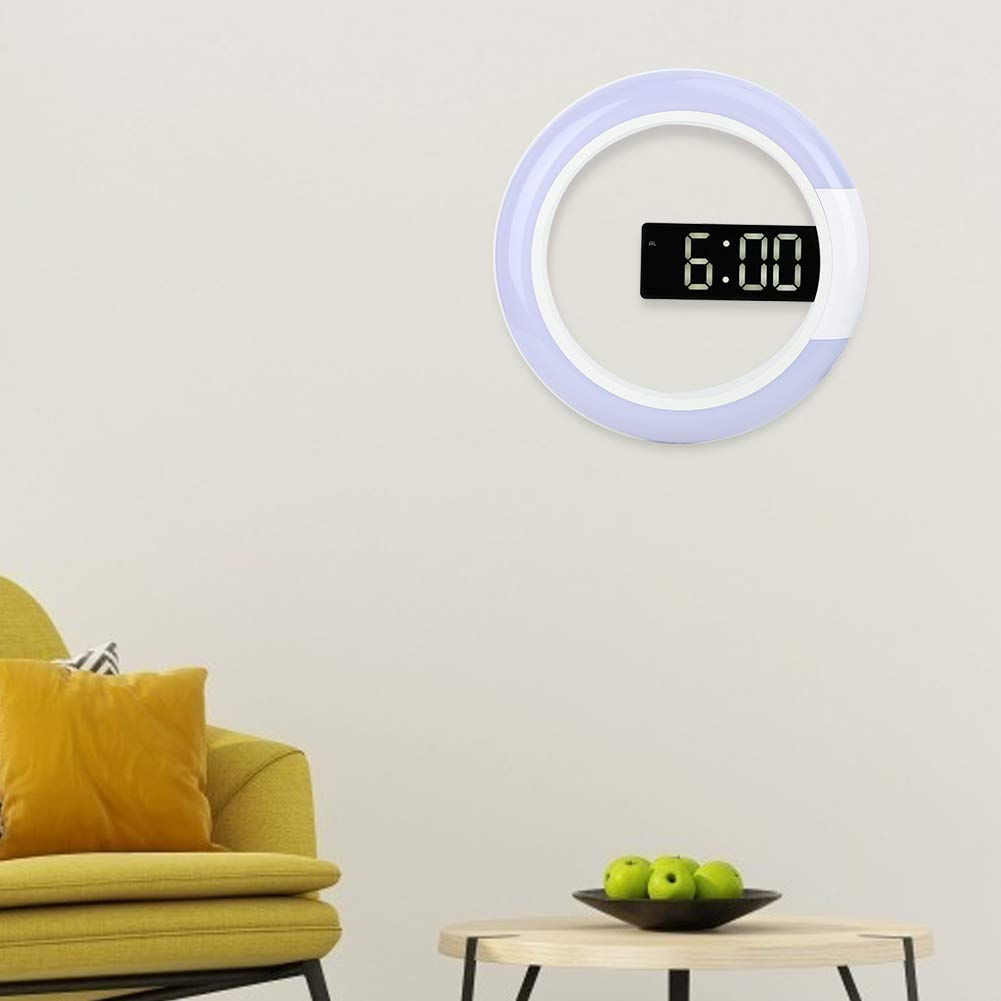 Zegar ścienny LED Xnferty, 11-calowy Pilot Zdalnego Sterowania USB Cyfrowy Zegar ścienny 7-kolorowa Lampka Nocna Elastyczna Jasność Diody LED Wyświetlacz Temperatury Alarm Drzemka Zegar(Biały)