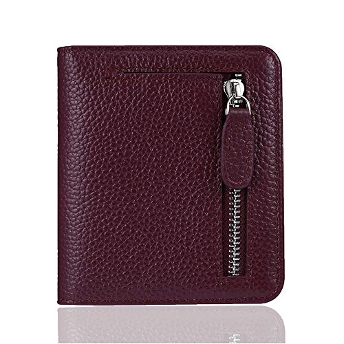 Funtor Carteiras femininas pequenas, compactas, com duas dobras, com bloqueio de RFID, carteira de couro legítimo para mulheres, A: Couro natural - roxo escuro, One_Size, Carteira RFID