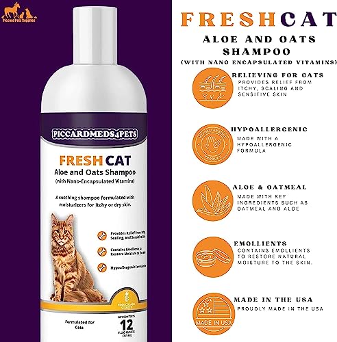 Image of Fresh-Cat Aloe Vera & Oats Shampoo for Cats - Hydrates Dry Skin, Moisturizes, and Promotes Soft, Shiny Coat - 12 oz