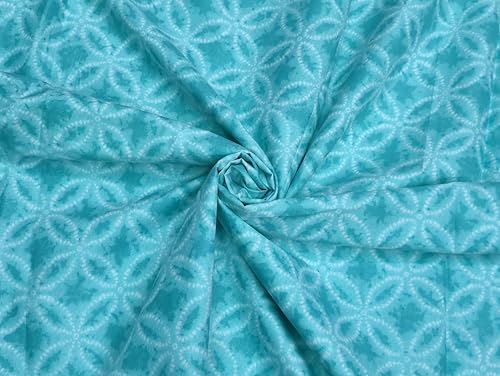 Image of 2 Meter Hand Block Indian Cotton Unstitched Jaipuri Handmade Digital Printed Fabric Material for Women Kurta /Blouse /Palazzos /Piece Material for Women's (Turquise)