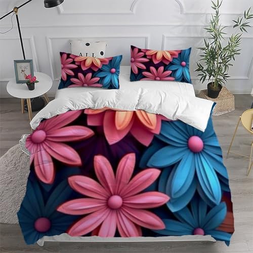 Housse de couette fleurs roses anti-plis lit king parure microfibre facile à laver - 6