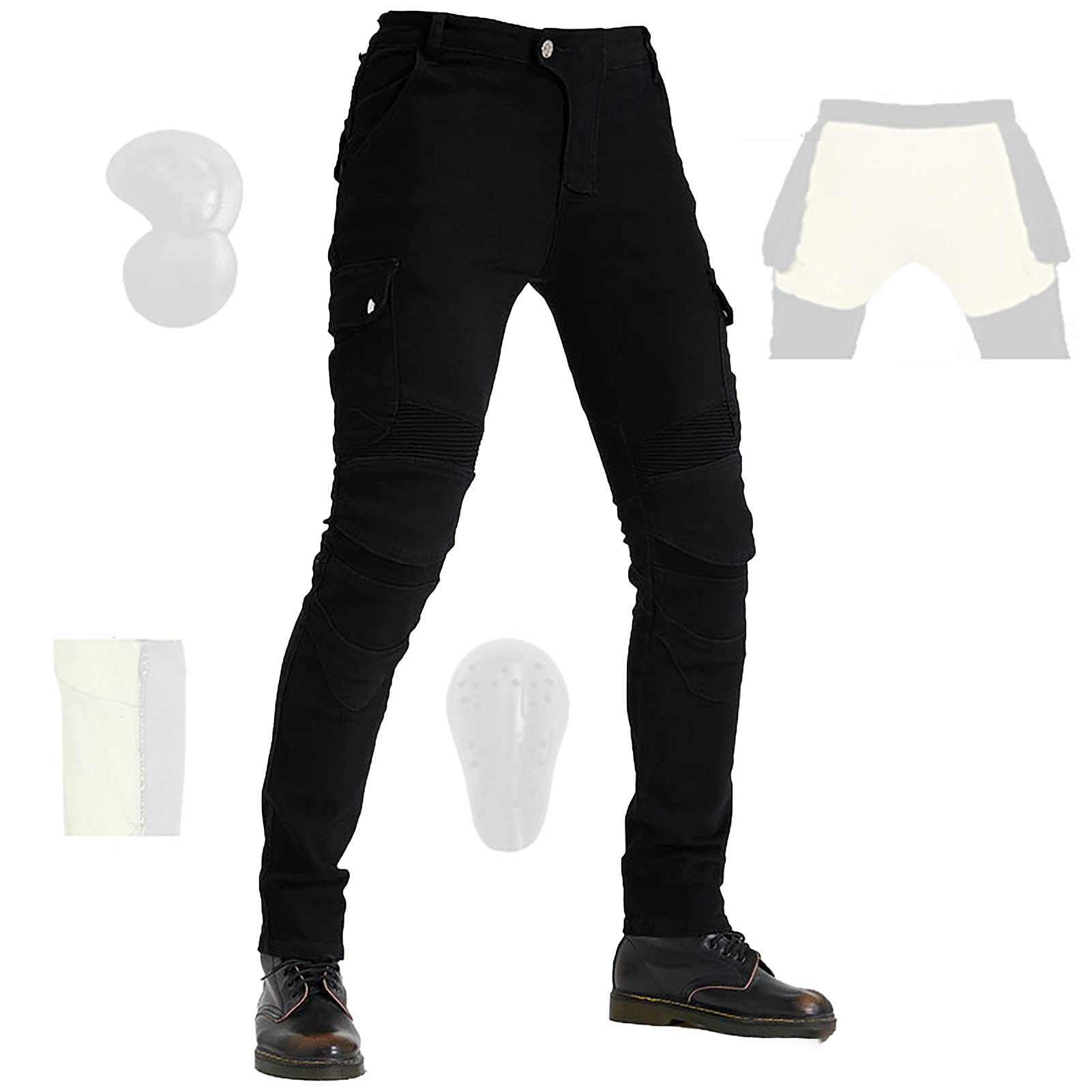 HOMDECR Pantaloni Da Moto Da Uomo Jeans Da Moto Pantaloni Da Motociclista Armatura Pantaloni Protettivi Da Equitazione Per Bicicletta, 4 Cuscinetti Di