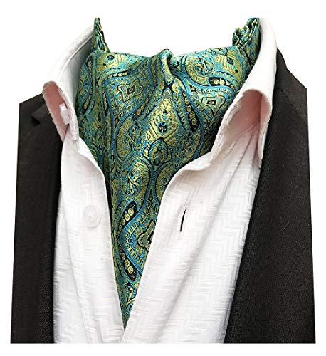 MENDENG Men Green Gold Paisley Woven Silk Cravat Necktie Scarf Formal Ascot Ties