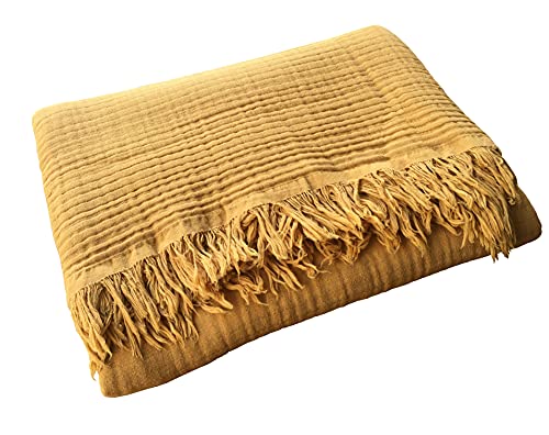 KyraHome Überwurfdecke aus 100% Bio-Musselin-Baumwolle, 139,7 x 152,4 cm, für Erwachsene, handgefärbt, atmungsaktiv, weich, leicht, Gaze… – Ansicht 3