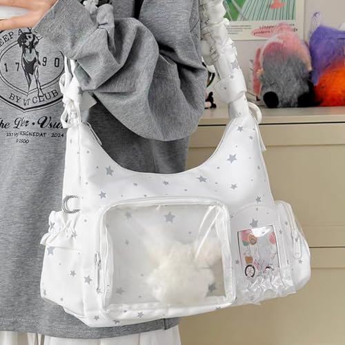 Bolso tipo tote negro con ventana transparente y estampado de estrellas miniatura 2