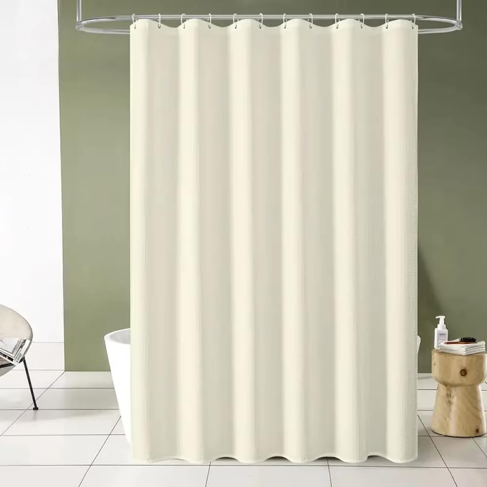 Rideau de douche beige uni imperméable 123x213 cm pour séparation de porte