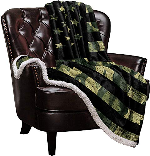 Exclusive Discount 50% Price Sherpa Fleece Blanket,Camo American Flag Patriotic Stars and Stripes Bed Blanket Soft Cozy Luxury Blanket 60x80,Fuzzy Thick Reversible Warm Fluffy Plush Microfiber Throw Blanket for Couch Bed Sofa