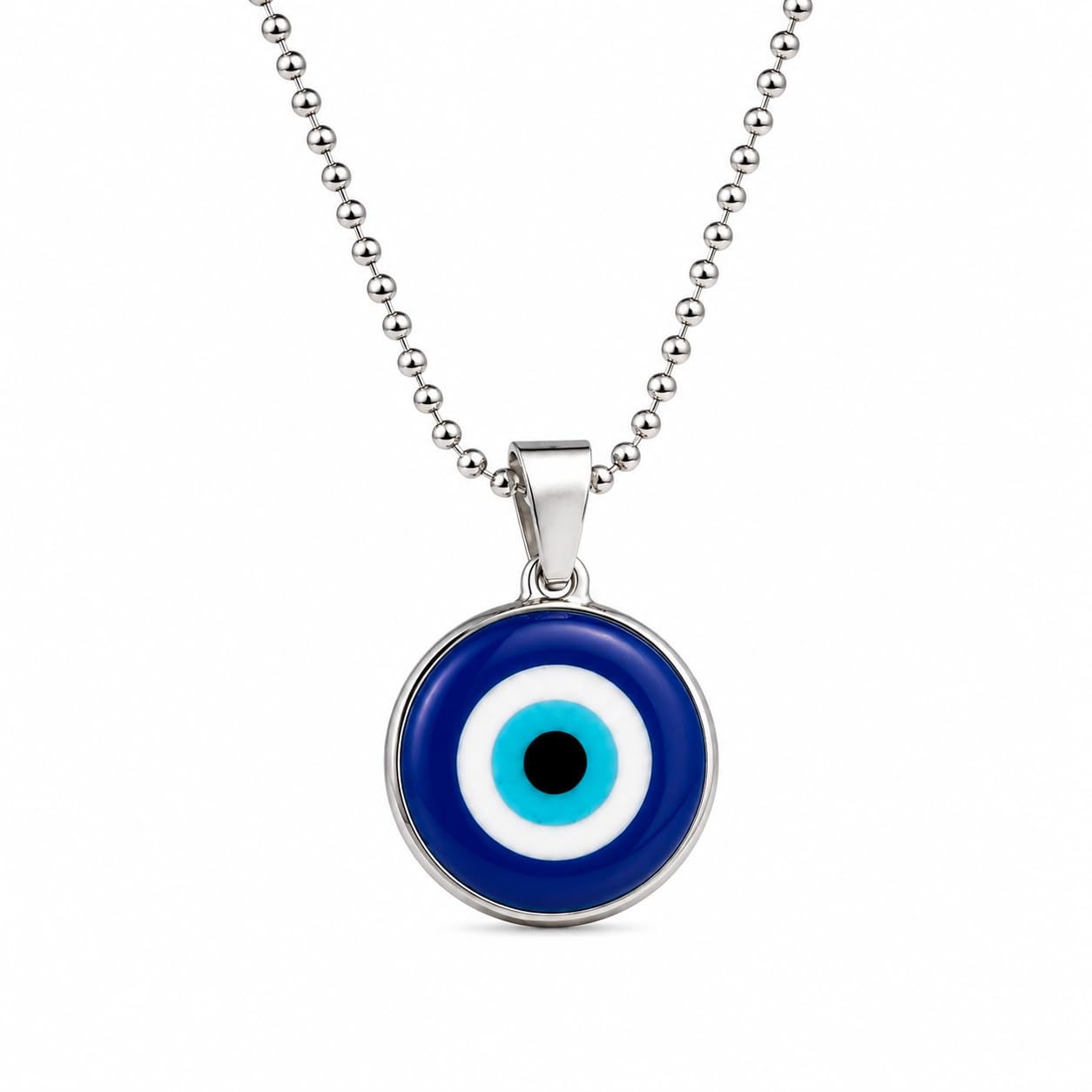 Turkish Evil Eye Pendant Necklace for Men & Women | Blue Stainless Steel Lucky Charm Necklace-image-27