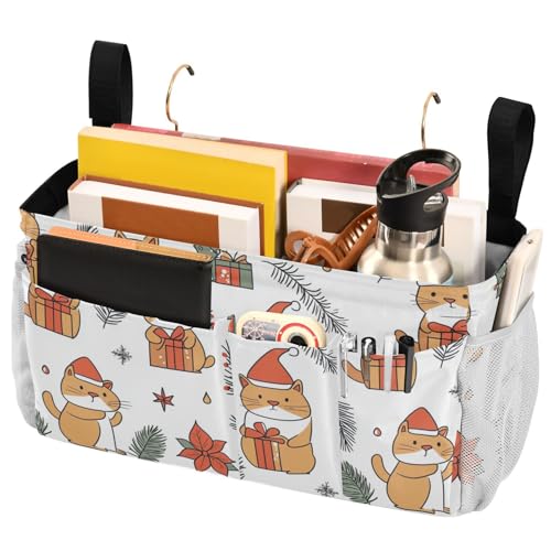 FRODOTGV Bolsa organizadora para colgar en el dormitorio, diseño de gatos somalíes de Navidad, color blanco, con bolsillos para revistas, tabletas, teléfonos, personalizados, color chocolate