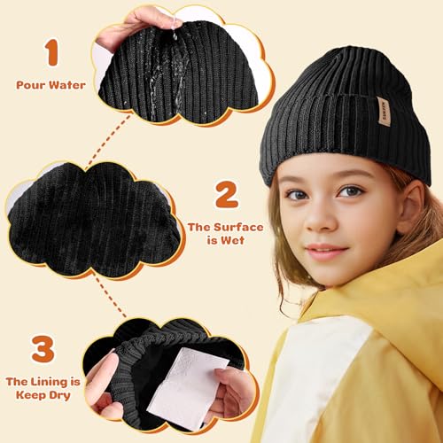 Sukkeen Kids Winter Beanie Hat for Girls & Boys - Warm Knitted Hat, Age 3-10, Seepage Proof, Skull Cap for Daily Outdoor Use3