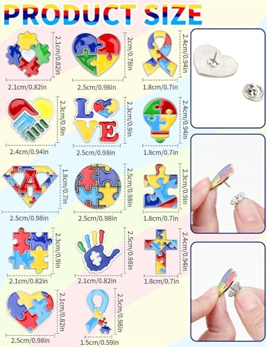 Image of JUNEBRUSHS 28pcs Autism Awareness Brooch Pins Colorful Puzzle Pieces Inspirational Lapel Pins for Adults Autism Awareness Party Gift Supplies Clothes Decor Accessories