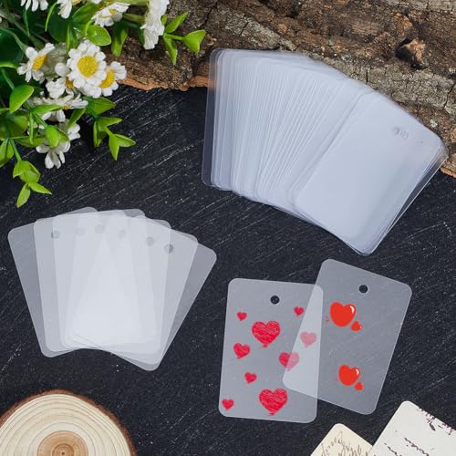 SOFPLATE 100 Stück 4 x 6cm Transparente PVC Etiketten Blanko Wasserfest Rechteckig Zum Aufhängen Mit Öse Zur Namenskennzeichnung Für Namensschilder Ausweise Handtaschen Gepäck Und Outdoor Etiketten