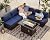 NICESOUL 6 Piece L-Shaped Outdoor Couch with Fireplace Natural Gas/Propane, 29.3'' High Back Wide Seat Patio Conversations for Outside, Oversized Sectional Furniture Set, 2 Color Cushion Navy & Beige