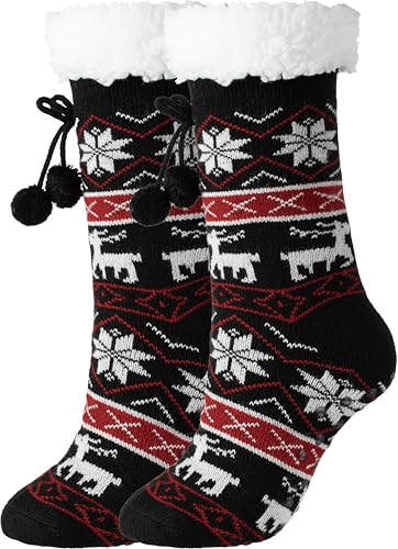 Image of BenSorts Women Thick Christmas Slipper Socks Non Slip Grippers Size 6-10