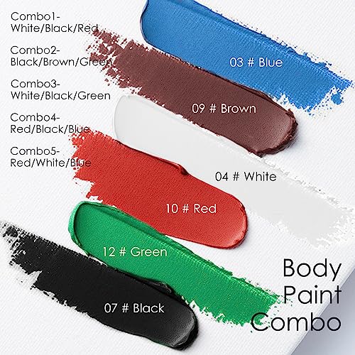 Freeorr 3 Colors Face Clown Makeup Kit, Eye Black Baseball Sticks Face Paint For Baseball/Football/Halloween/Costume Parties Accessories Vampire/Witch/Clown Makeup Cream Face& Body Paint Easy To Blend-White/Black/Red #TOP1