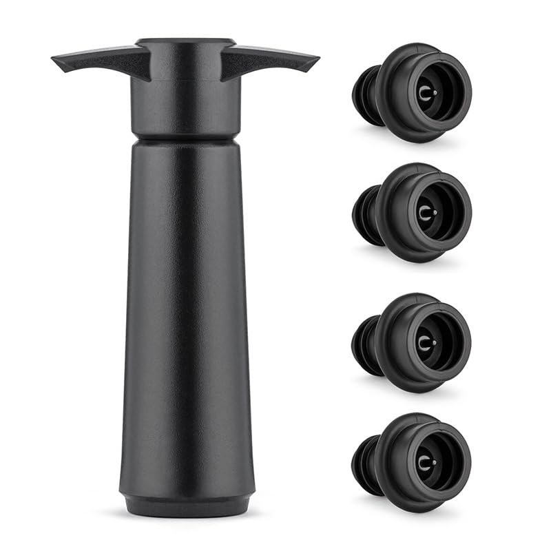 Pompe à Vide avec 4 Bouchon Bouteille Vin, Bouchon Vin Vide Air, Accessoire Vin Réutilisable, Pompe Vin pour Garder Vin Frais (B)