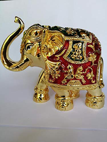 Original Gold Plated, Gajant Laxmi, Upper Trunk_Red, Green and Gold (Meena), 2 inch