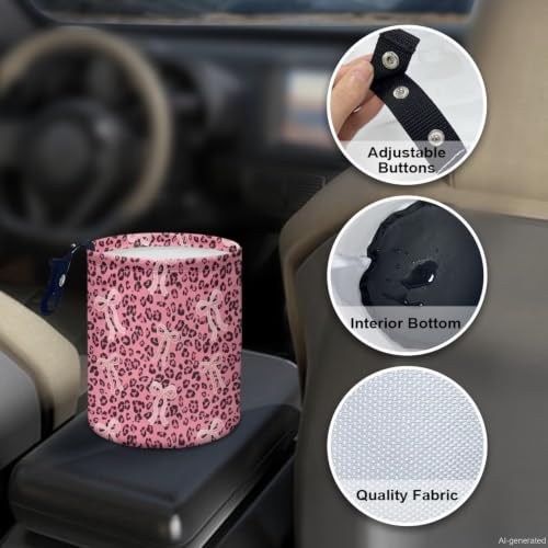 Image of Cute Bow Leopard Car Trash Can Hanging Car Garbage Bin Collapsible Waste Bin Auto Accessories Interior for Cars SUV Trucks