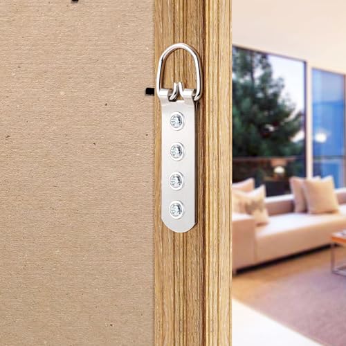 Image of SmallCat 6 pcs D Ring Picture Hangers, Metal Wall Hook Hanger Heavy Duty with Screws, Large Strap Hanger 4 Holes for Clock, Pictures, Photo Frames, Mirrors