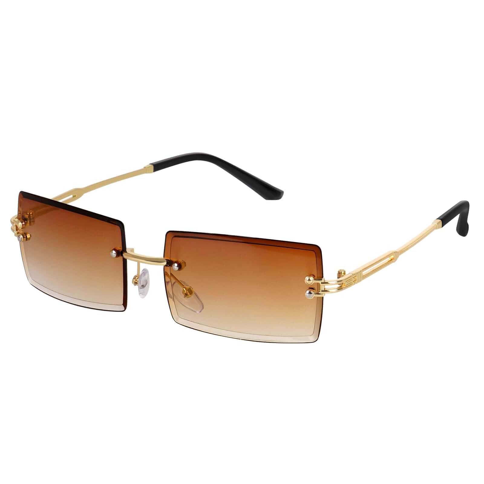 Hmxpls Rimless Rectangle Sunglasses for Women Men, 90s Vintage Square Sunglasses, Retro Trendy Eyewear