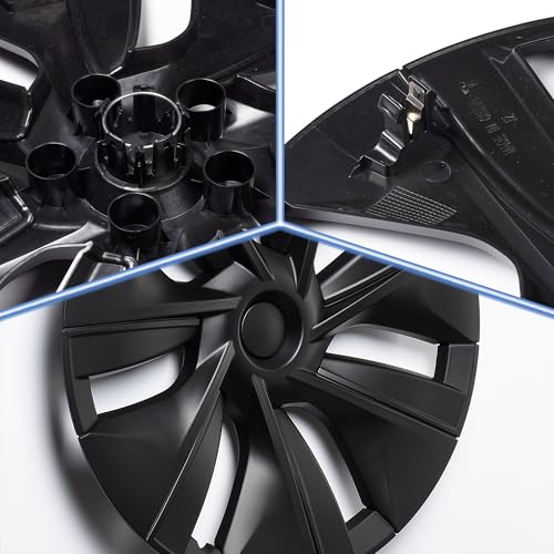 Image of Matte Black Hubcap Wheel Cover Replacement Kit Compatible with Model Y, 19 inch Hub Caps Wheel Rim Cover Protector Car Exterior Accessories Pack of 4, 19 inches