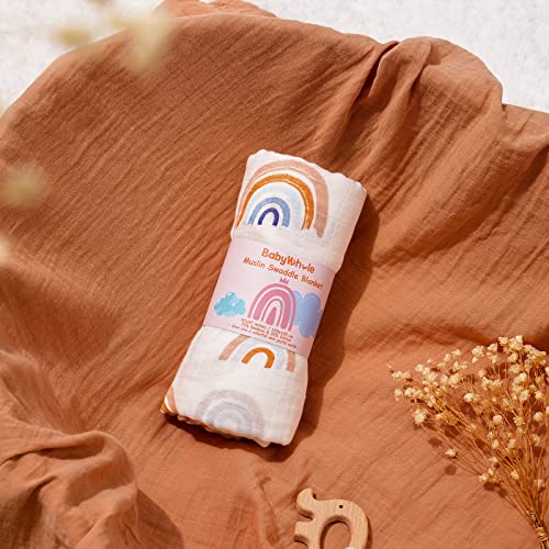 Babywhale Muslin Swaddle Blanket For Rainbow Pattern, Newborn Swaddle For Baby Boys ＆ Girls, Soft Breathable Unisex Receiving Blanket Wrap, 47X47 Inches #TOP5