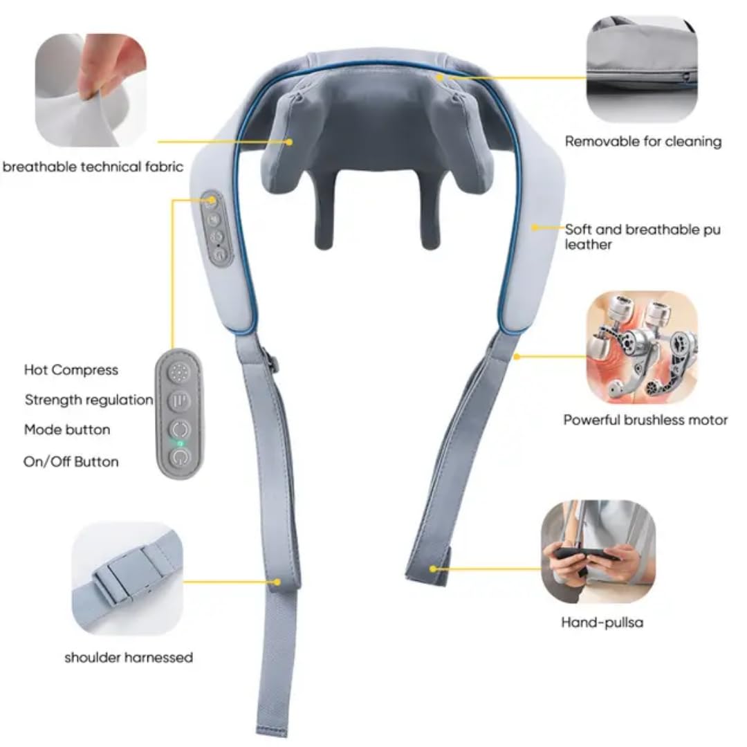 Inwigo Massage with Electric Wearable 6D for deep tissue with neck and shoulder massage with 6D-pain relief from body pain and pain and relaxation device (with type-C charging cable) 1 piece (gray) Inwigo Massage with Electric Wearable 6D for deep tissue with neck and shoulder massage with 6D-pain relief from body pain and pain and relaxation device (with type-C charging cable) 1 piece (gray)