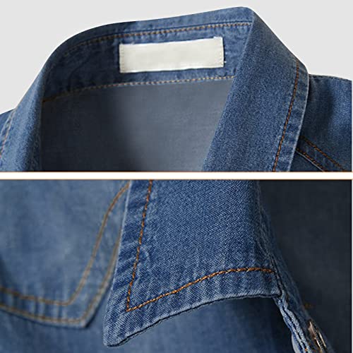 American Trends Women's Denim Shirt 3/4 Sleeve Tie Front Top Knot Chambray Cardigan Button Shirt Jean Crop Top Jacket4