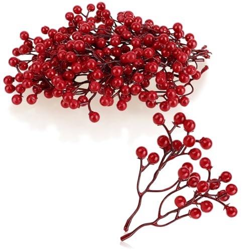 com-four® 25x Deko-Zweig - dekorative kleine Äste mit Beeren - Dekozweige als Tischdekoration - Bastelzubehör für DIY-Arbeiten (25 Stück - rote...