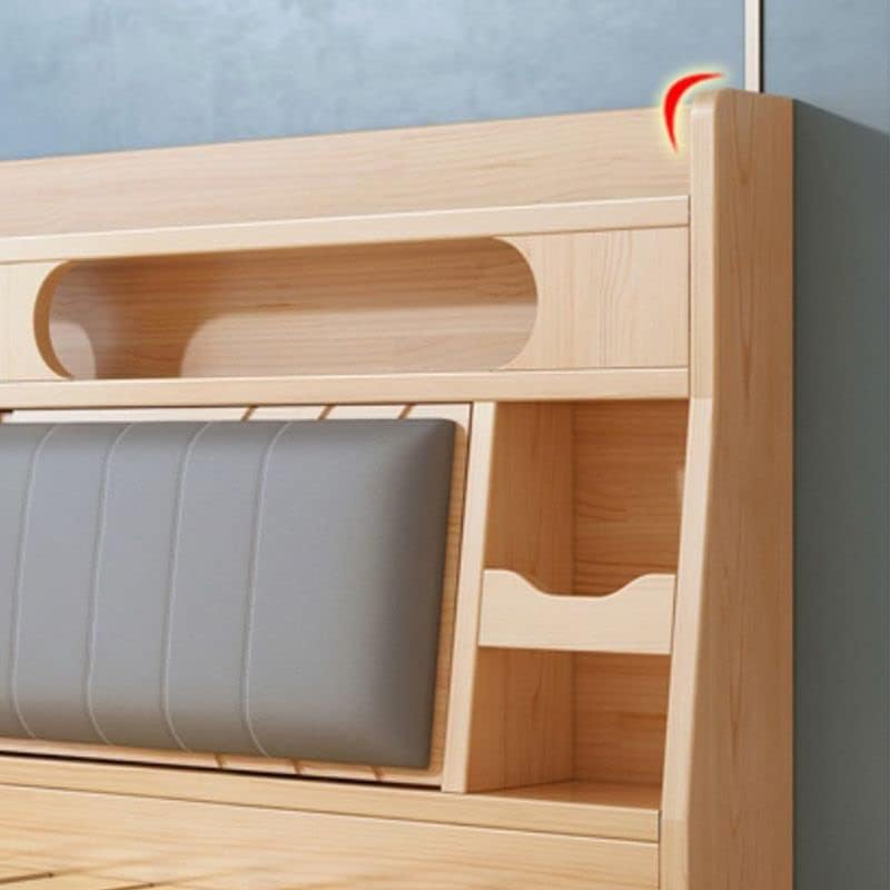 CraftThink Modern Pine Wood Bed Frame Bookcase Standard Bed in Natural, Single Bed for Bedroom Boys Girls- Size: Twin XL, Wood/Upholstered Headboard, Bookcase (Without Pull-Out Storage)