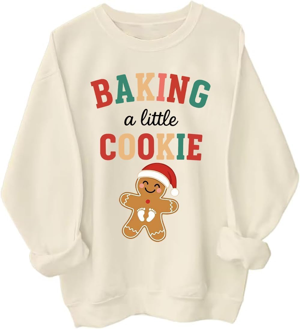 Generisch Damska bluza bożonarodzeniowa z nadrukiem Growing A Little Cookie, ogłoszenie ciąży, sweter na święta, Baking A Little Cookie Design