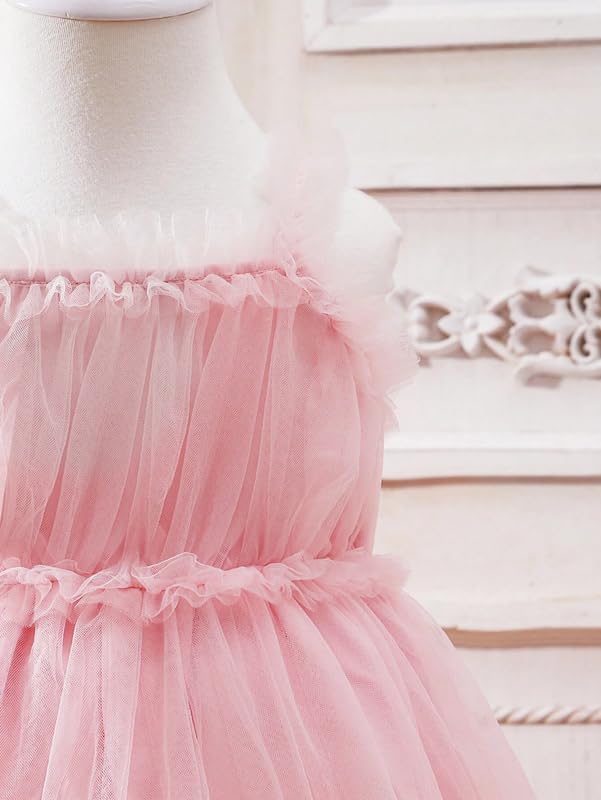 Niren Enterprise Incantevole abito in tulle con volant per ragazze, gonna in tulle a strati con eleganti dettagli a balze, ideale per occasioni speciali, matrimoni, feste