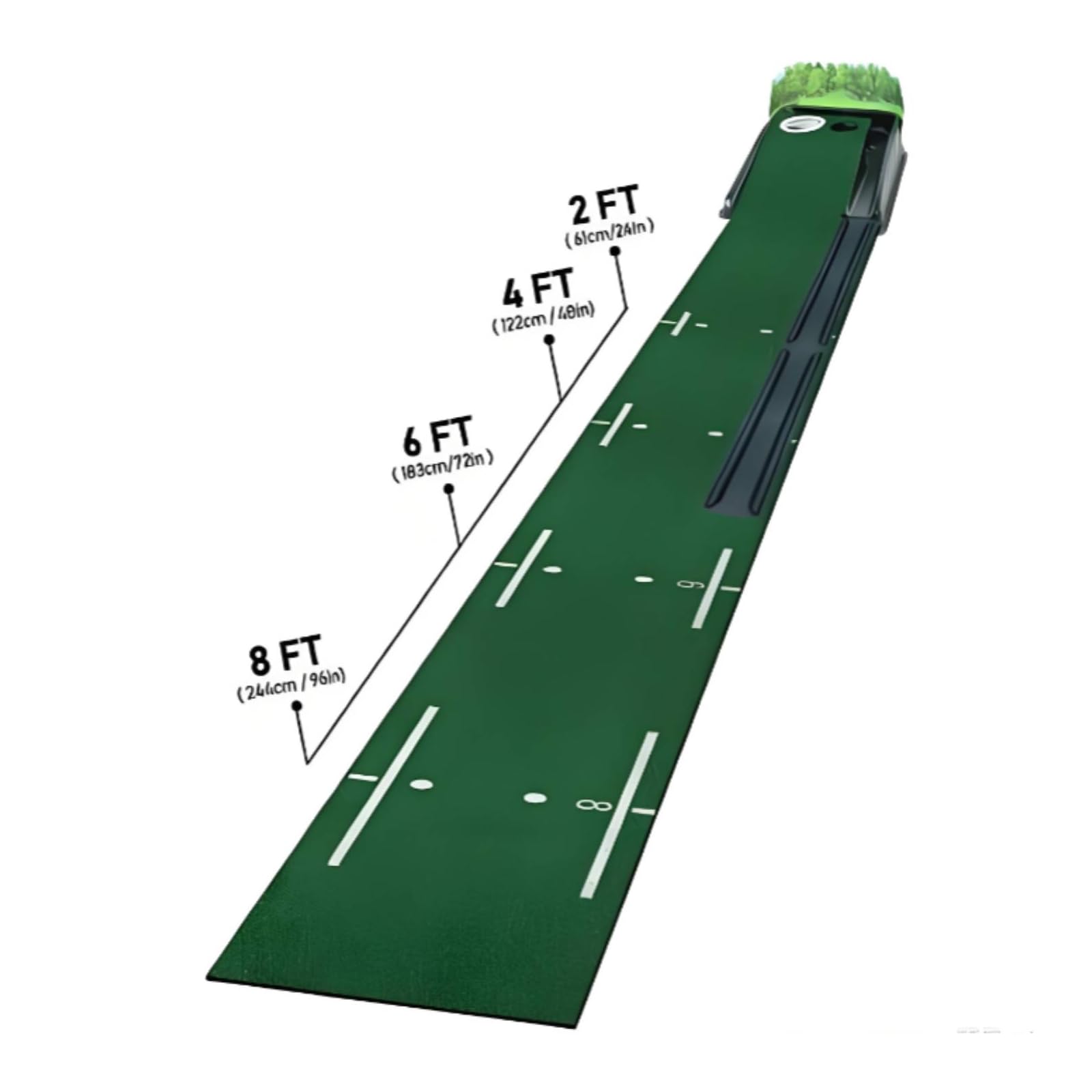 Alfombra de Práctica de Golf con Césped Artificial Tapete de Putt Superficie de Rodadura Estera de Entrenamiento con Guías de Distancia y Bordes