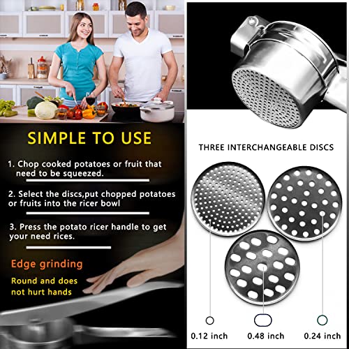 Stainless Steel Potato Ricer, 3 Interchangeable Discs For Mashed Potatoes, Premium Manual Press For Potatoes, Fruits, And Vegetables. #TOP3