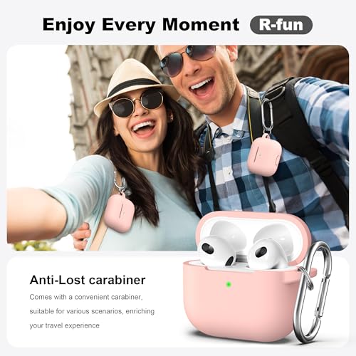Image of R-fun AirPods 3 Case Cover, Silicone Protective Accessories Skin with Keychain Compatible with Apple AirPod 3rd Generation 2021 for Women Girl,Front LED Visible-Sand Pink
