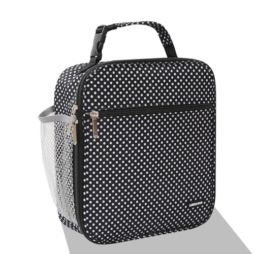 Lovoeo Lunch box Lunch bag for men women Insulated Lunchbox Lunch bags for Work Picnic Travel (Black polka dot)
