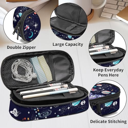 Image of Astronaut Space Planets Pencil case for Student Girl Boy, Large Capacity Black Pencil Pouch with Zipper Compartments, Cosmetic Makeup Bag Organizer for School Supplies Office Home