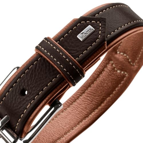 HUNTER Hundehalsband Canadian UP, Farbe: schwarz/Cognac, weiches, geschmeidiges Leder, klassisch, fellschonend, nachhaltig, Made in Germany, Größe: 65