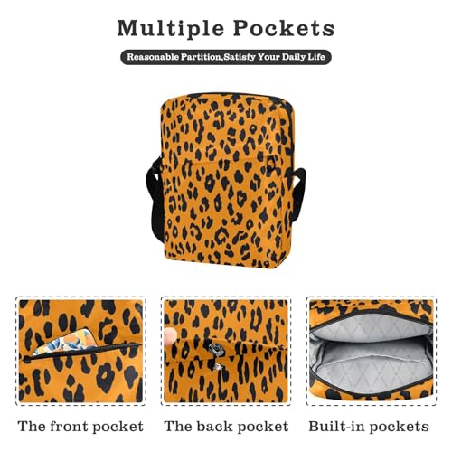mens messenger bag crossbody shoulder bag crossbody Cross Body Purse Adjustable Strap for School School- Leopard Orange Print2