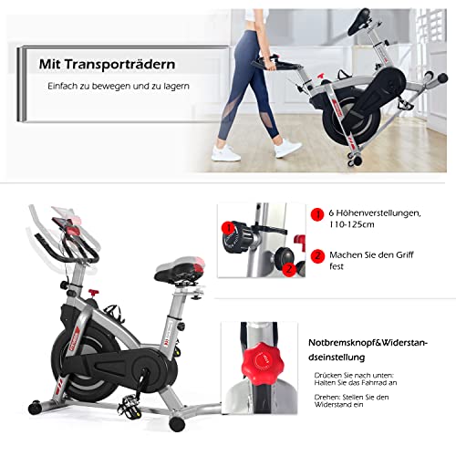 Heimtrainer Fahrrad Indoor Fitnessbike Hometrainer Fahrrad, Indoor Bike mit Herzfrequenzmonitor&LCD Monitor, Exercise Bike, Ergometer Fahrrad Verstellbarer Lenkrad, Fitnessbike für Zuhause – Bild 6