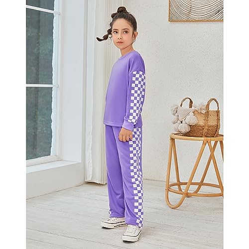 Jxstar Girls Checkerboard Sweatshirt Sweatpants Pullover Tracksuit Clothes Set3