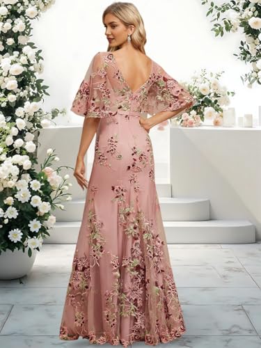 Evening Dress Sheath Column V-Neck Floor-Length Lace Floral Formal Luxury Wedding Party Dress for Women 20253