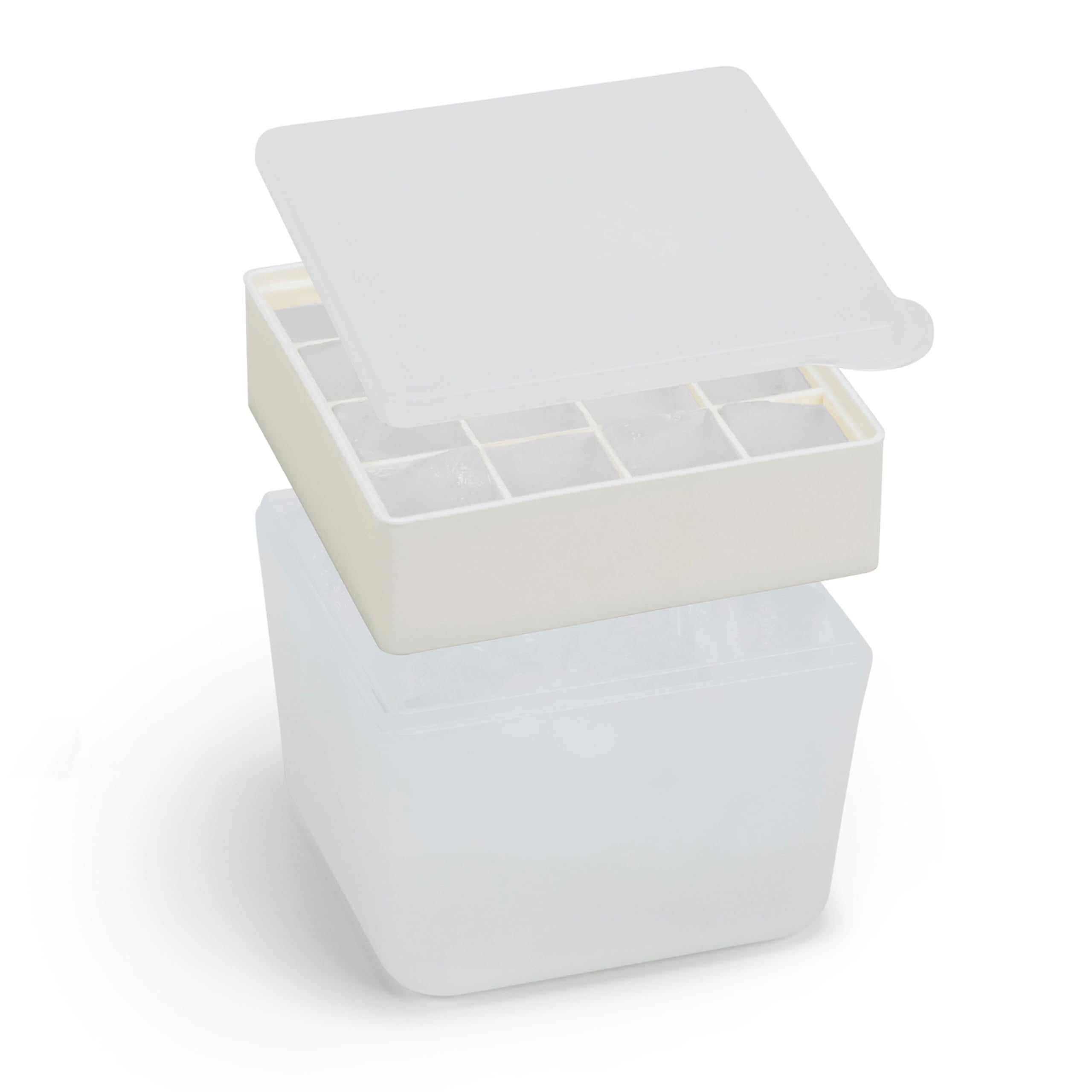 W&PIce Cube Silicone Freezer Ice Tray with Lid, Space-Saving, Stackable Design, Dishwasher Safe, Cream