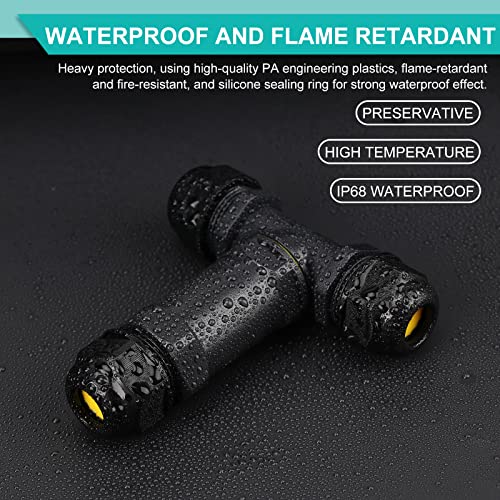 Kabelverbinder Wasserdicht IP68, Vegena Abzweigdose 5 Polig Verbindungsbox Verteilerdose Außen Kabelschuhe Erdkabel Verbindungsmuffe Kabelmuffe T-Form für Ø4-14 mm Kabeldurchmesser, 2er-Pack Schwarz