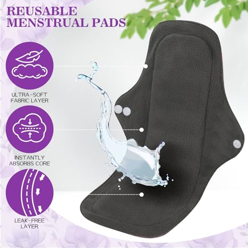 Image of PHOGARY Reusable Menstrual Pads, Washable Overnight Cloth Panty Liners, 7pcs Bamboo Cloth Large Sanitary Pads for Heavy Flow with 1pc Wet Bag