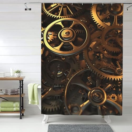 Rideau de douche steampunk 152x183 cm imperméable avec 12 crochets