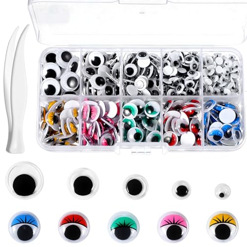 Nogeqi 420 Stück Wackelaugen Groß Bunt Klebeaugen Selbstklebend Kulleraugen Googly Eyes Klebe Augen Wackel Für DIY Scrapbooking Kunsthandwerk Zubehör (12/10/8/6/5mm)